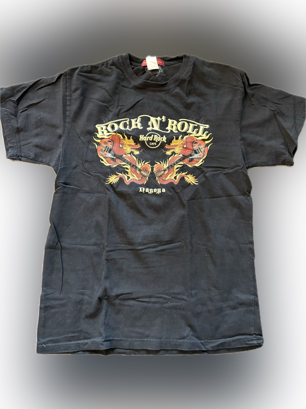 Hard Rock Cafe Nagoya Black Tee with Red & Yellow Dragon Graphic